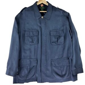 Orvis Safari Field Jacket Men XXL Navy Blue 100% Silk Utility Cargo Hunting